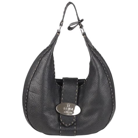 fendi black leather hobo bag|fendi hobo shoulder bag.